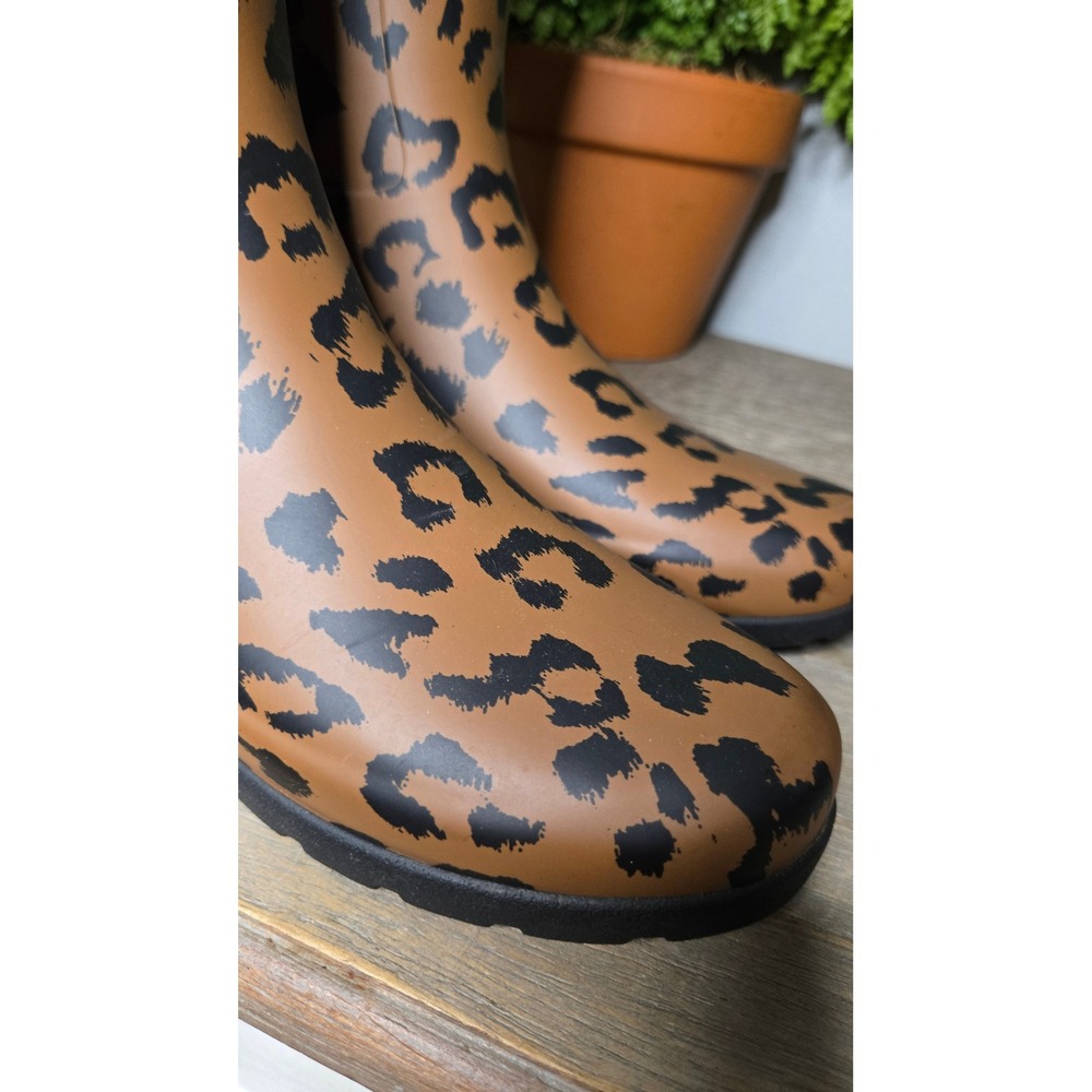 Hunter Original Short Leopard Print Rain Boots Brown Black Women's US 6 - Picture 5 of 9